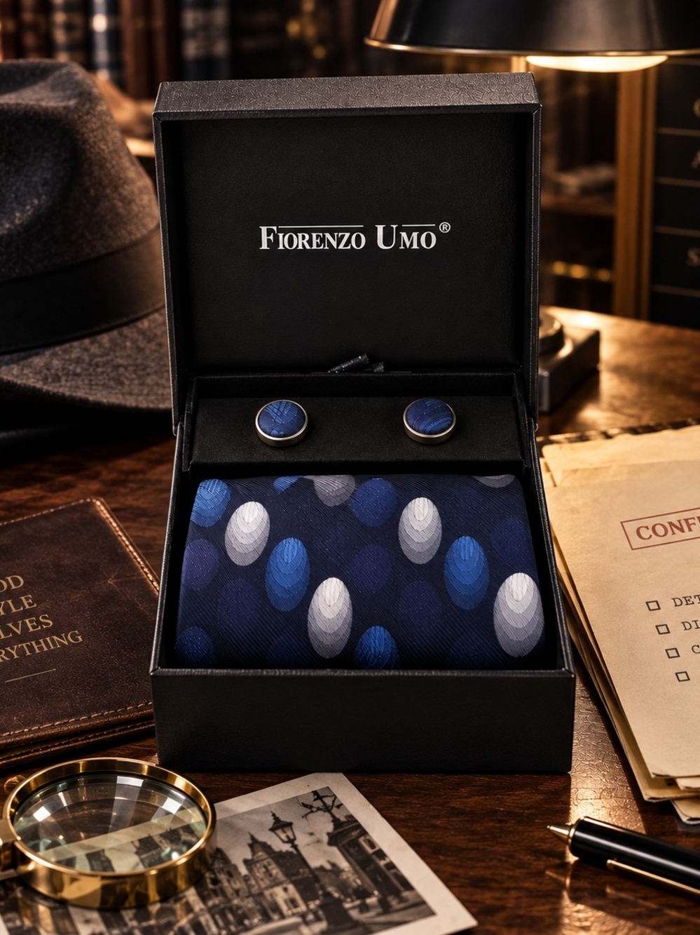 Navy Blue & Silver Tie           Navy Blue Cufflinks
